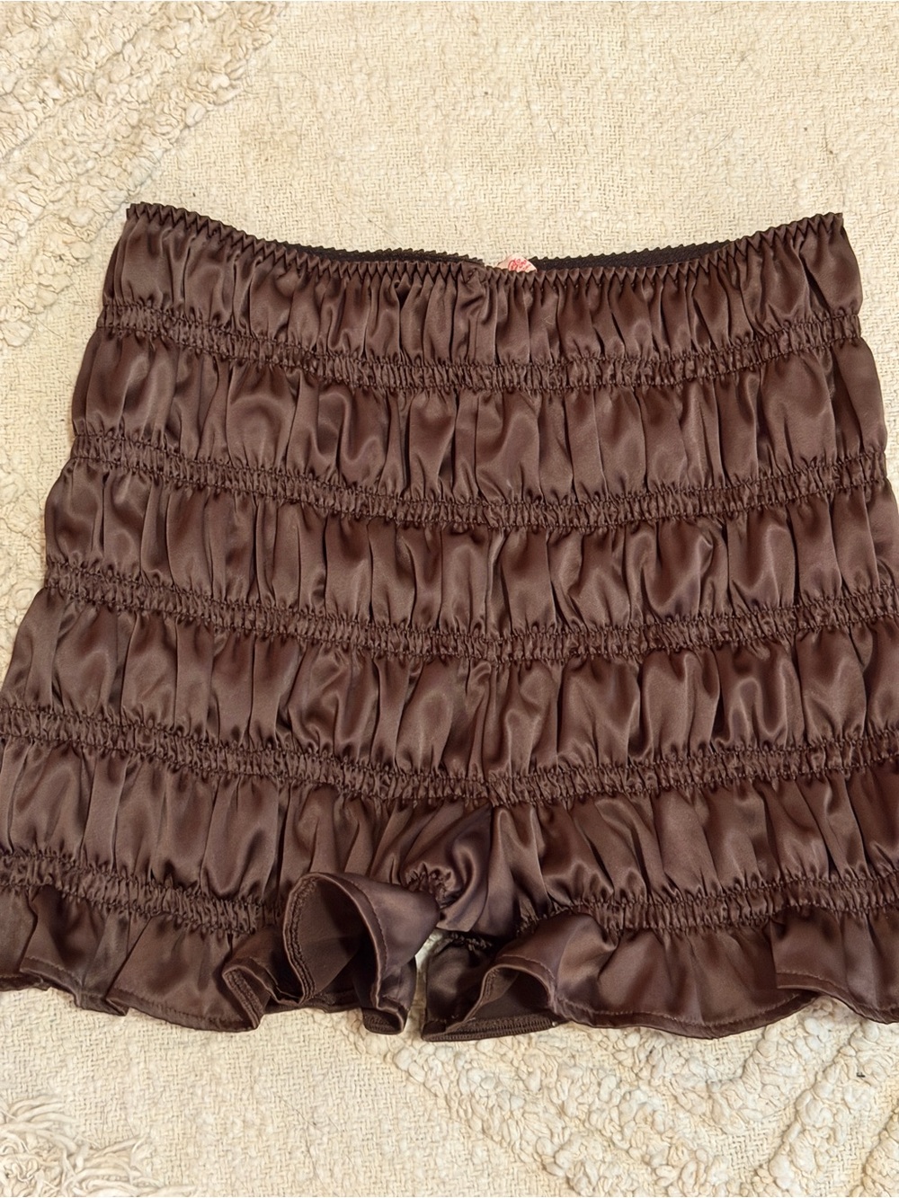 Satin Ruffle Skort in Chocolate Brown